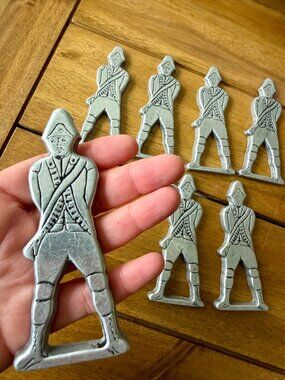 Set Of 7 Vintage Wilton Pewter Soldier Napkin Holders Revolutionary War Style MC